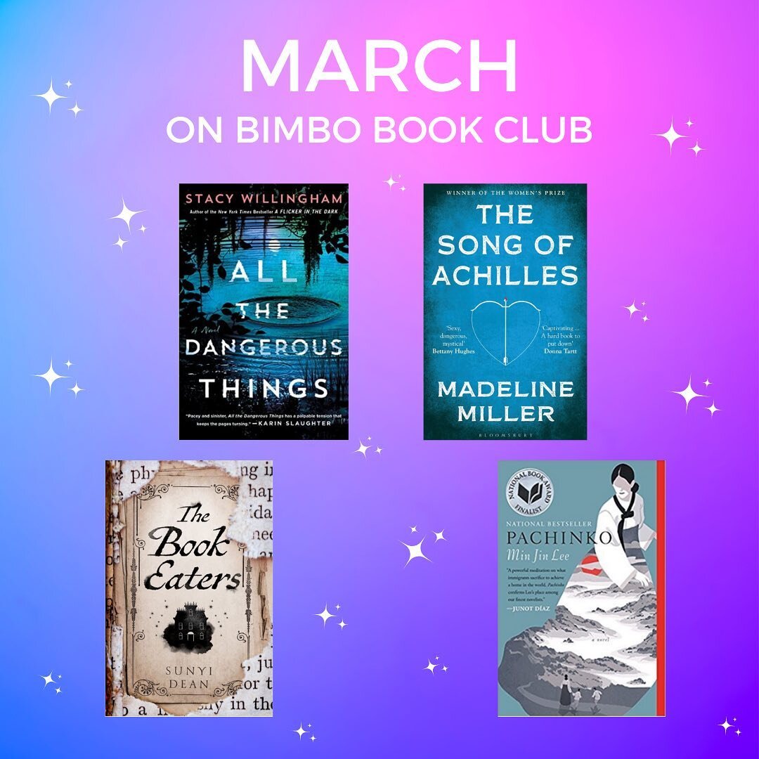 This month on #BimboBookClub we&rsquo;re discussing when a book doesn&rsquo;t quite live up to it&rsquo;s hype, messy female characters and uniquely creative concepts. 
✨ All The Dangerous Things (Stacy Willingham) - 7th March
✨ A Song Of Achilles 